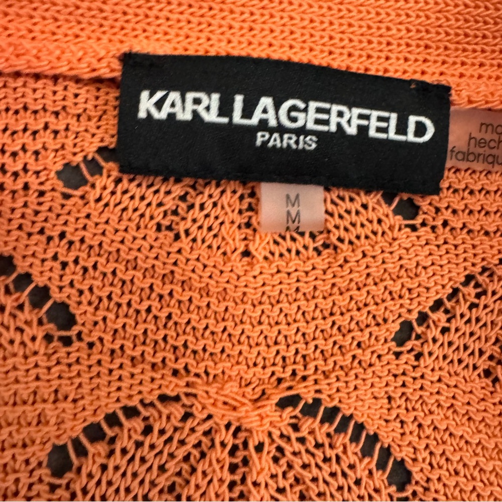 NWT Women KARL LAGERFELD Coastal Spring Crochet style Cardigan Coral Grandmacore - Picture 5 of 9
